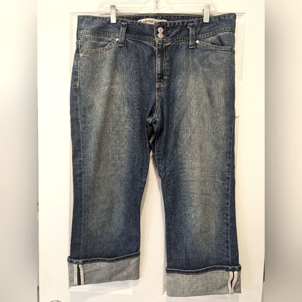 GAP Women Cuffed Cropped Stretch High Rise Pants Denim Jeans Plus Sz 14 Straight